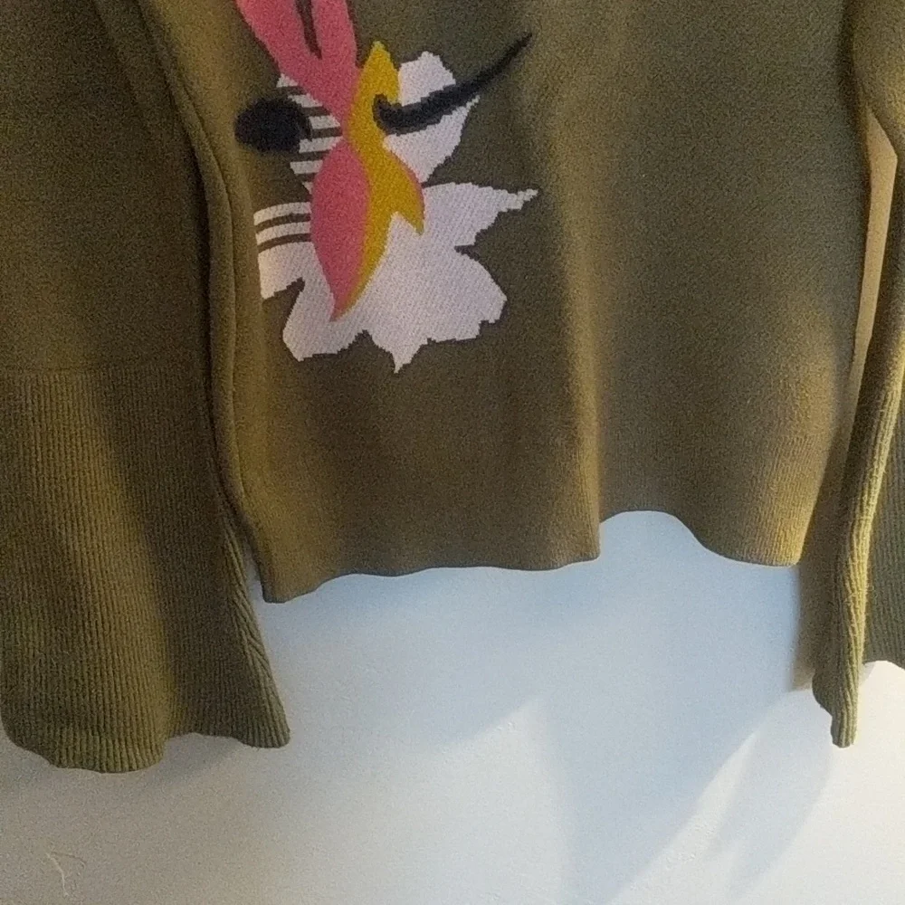 Anthropologie mock neck Bell sleeve olive green sweater - Picture 2 of 4